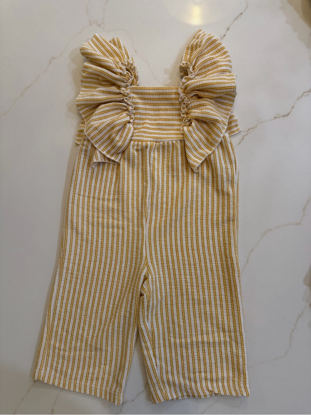 Zara Yellow & White Striped Ruffle Strap Jumpsuit